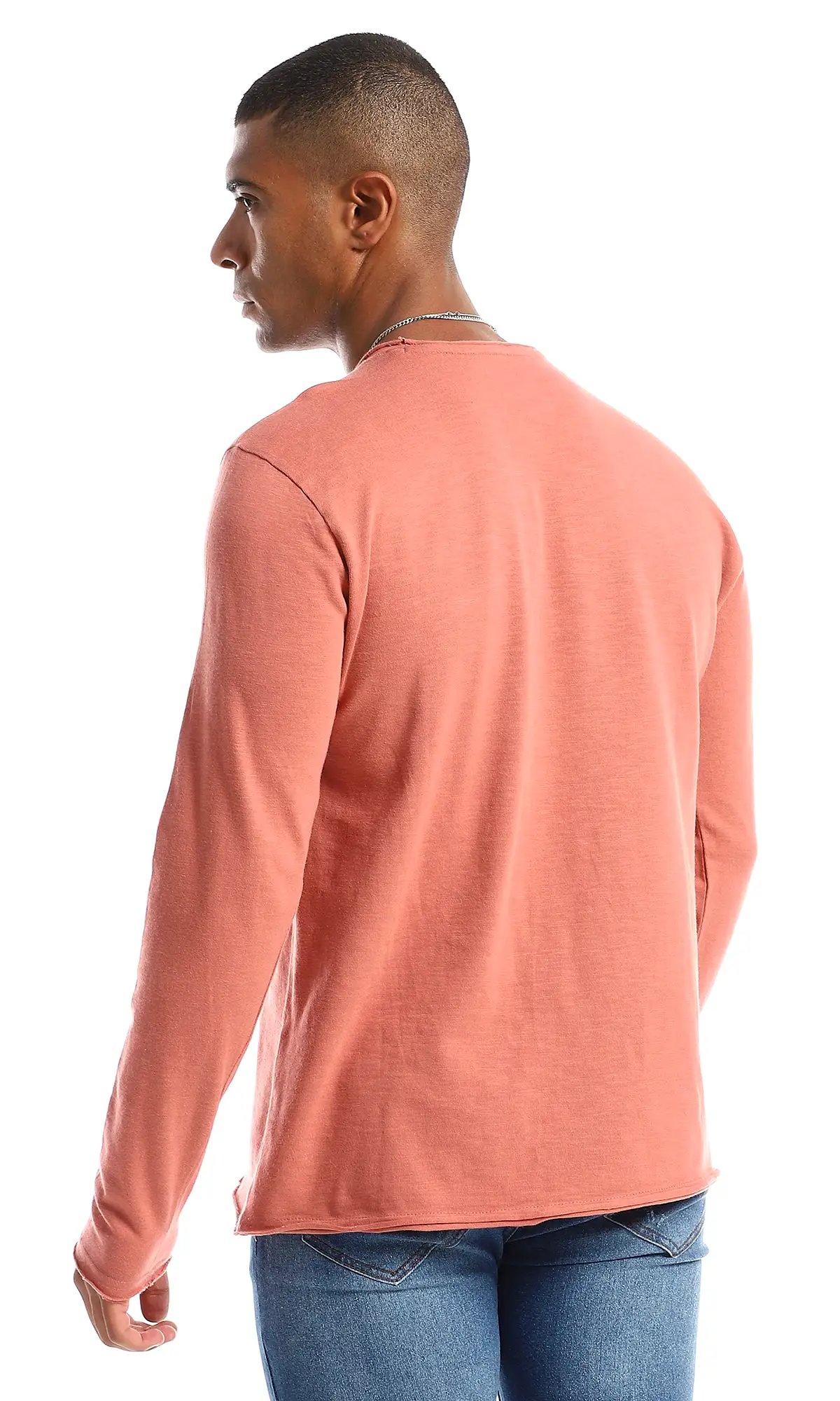 97731 Long Sleeves Round Neck Cotton T-Shirt - Dark Salmon