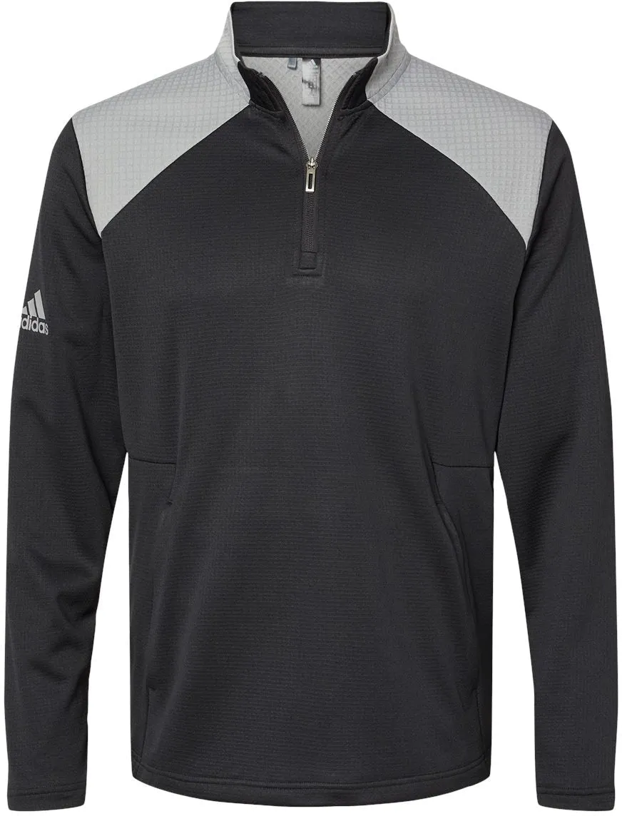 Adidas Textured Mixed Media Quarter-Zip Pullover