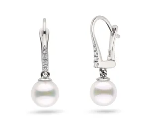 Allure Collection White Freshadama Freshwater 7.5-8.0 mm Pearl & Diamond Dangle Earrings