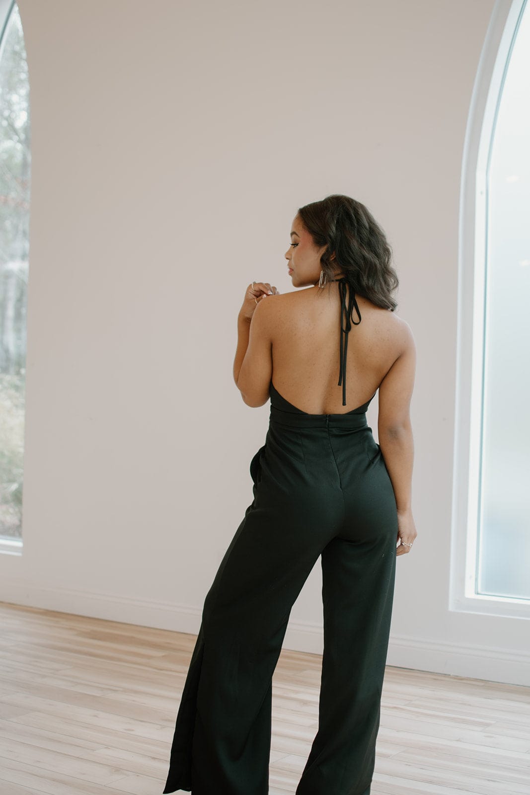 Black Deep V-Neck Jumpsuit