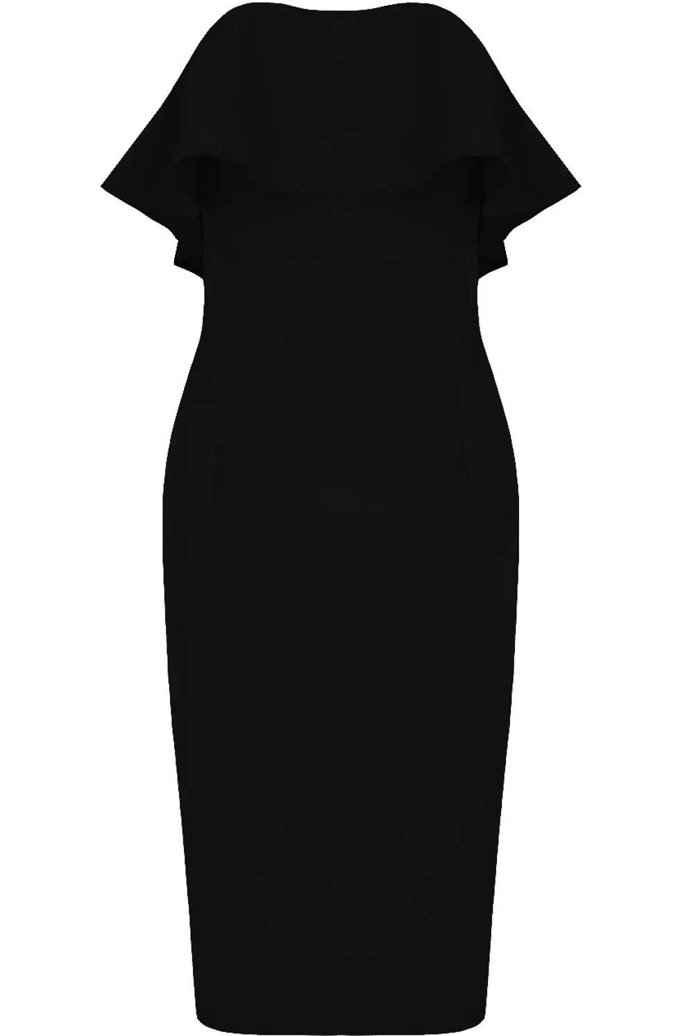 Black Off Shoulder Frill Trim Midi Dress