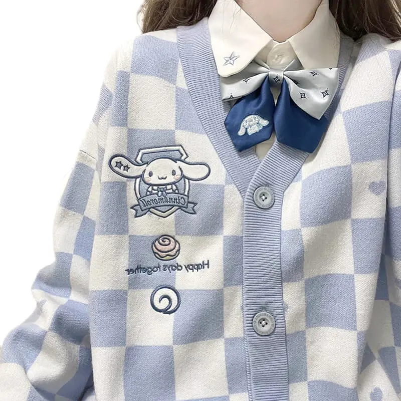 BLUE AND WHITE Chessboard sweater cardigan by6212