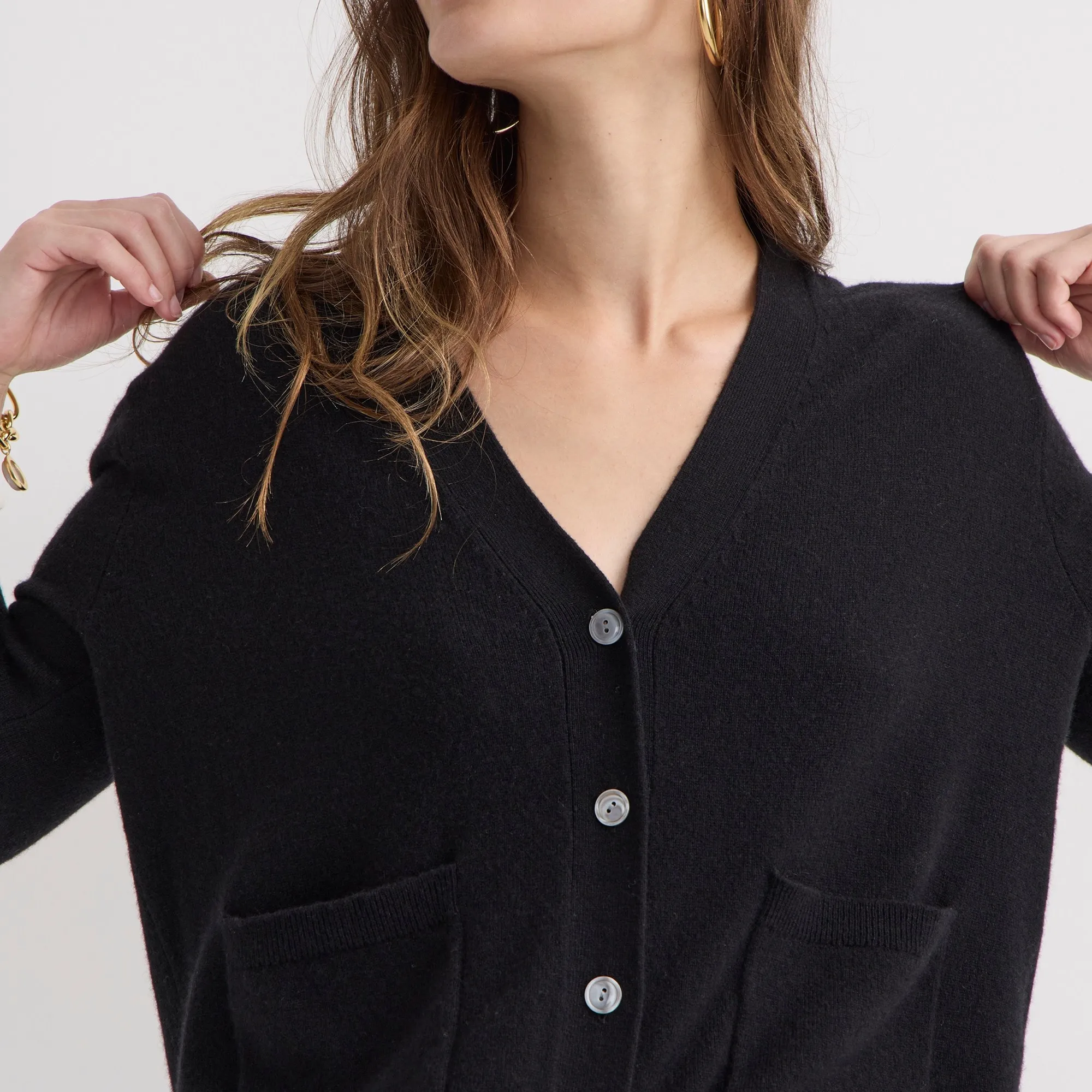 Cashmere patch-pocket cardigan sweater