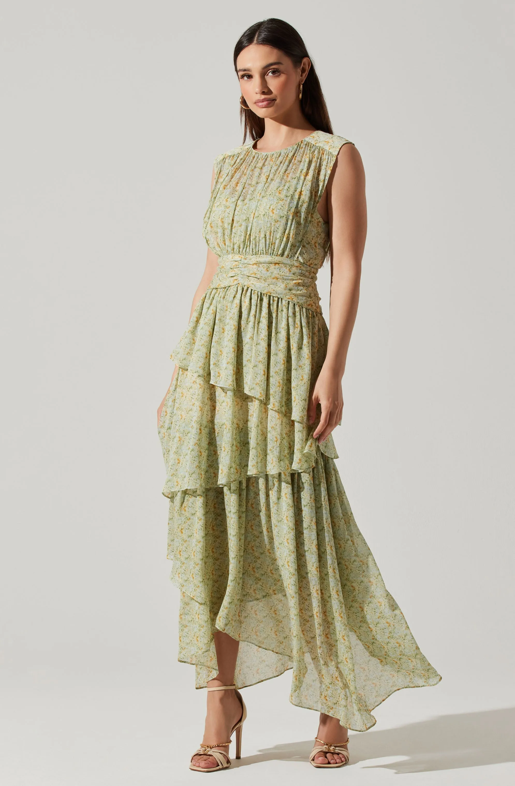 Clio Floral Tiered Ruffled Midi Dress