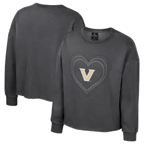 Colosseum Vanderbilt Commodores Girls Youth Black Audrey Washed Fleece Pullover Crewneck Sweatshirt