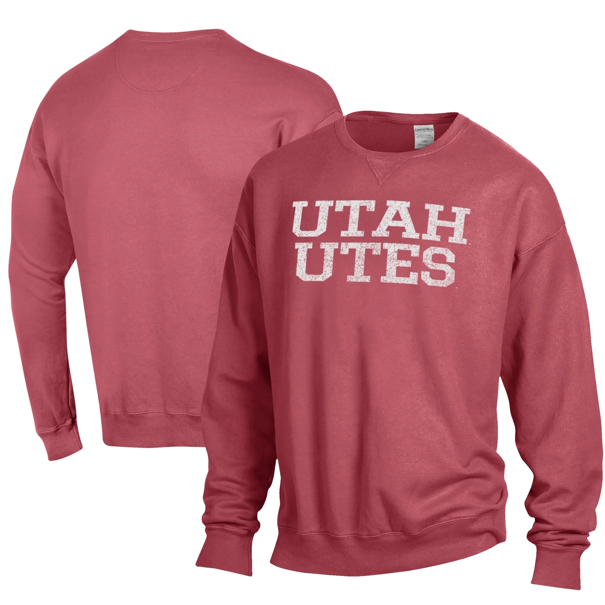 ComfortWash Utah Utes Red Garment Dyed Fleece Crewneck Pullover Sweatshirt