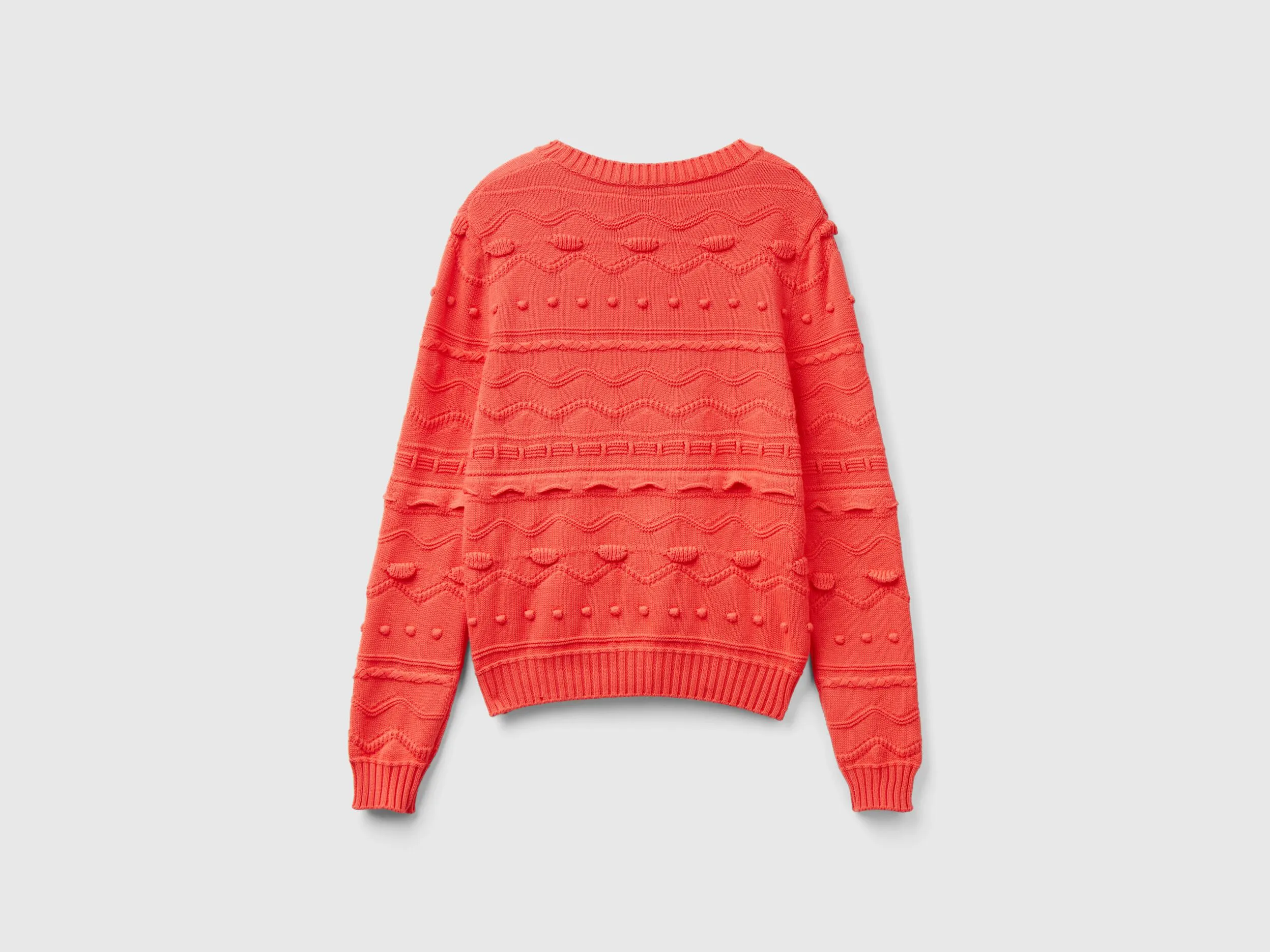 Coral red knitted sweater - Red Coral | Benetton