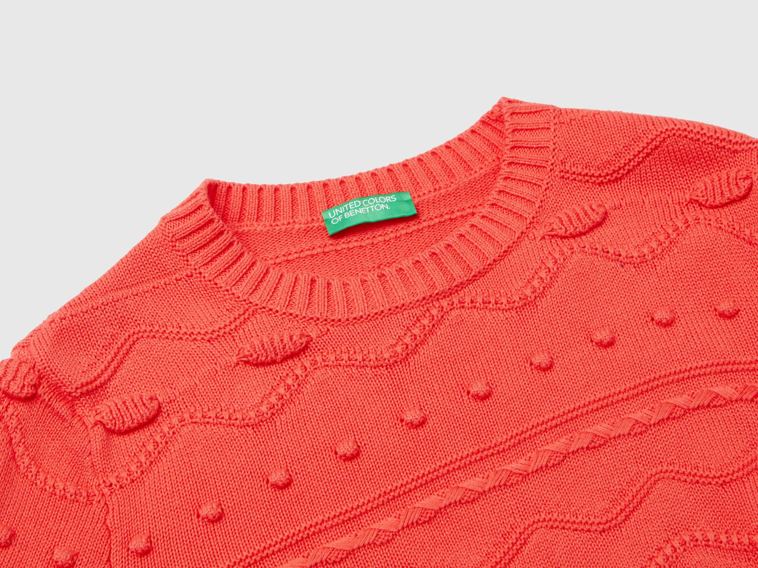 Coral red knitted sweater - Red Coral | Benetton