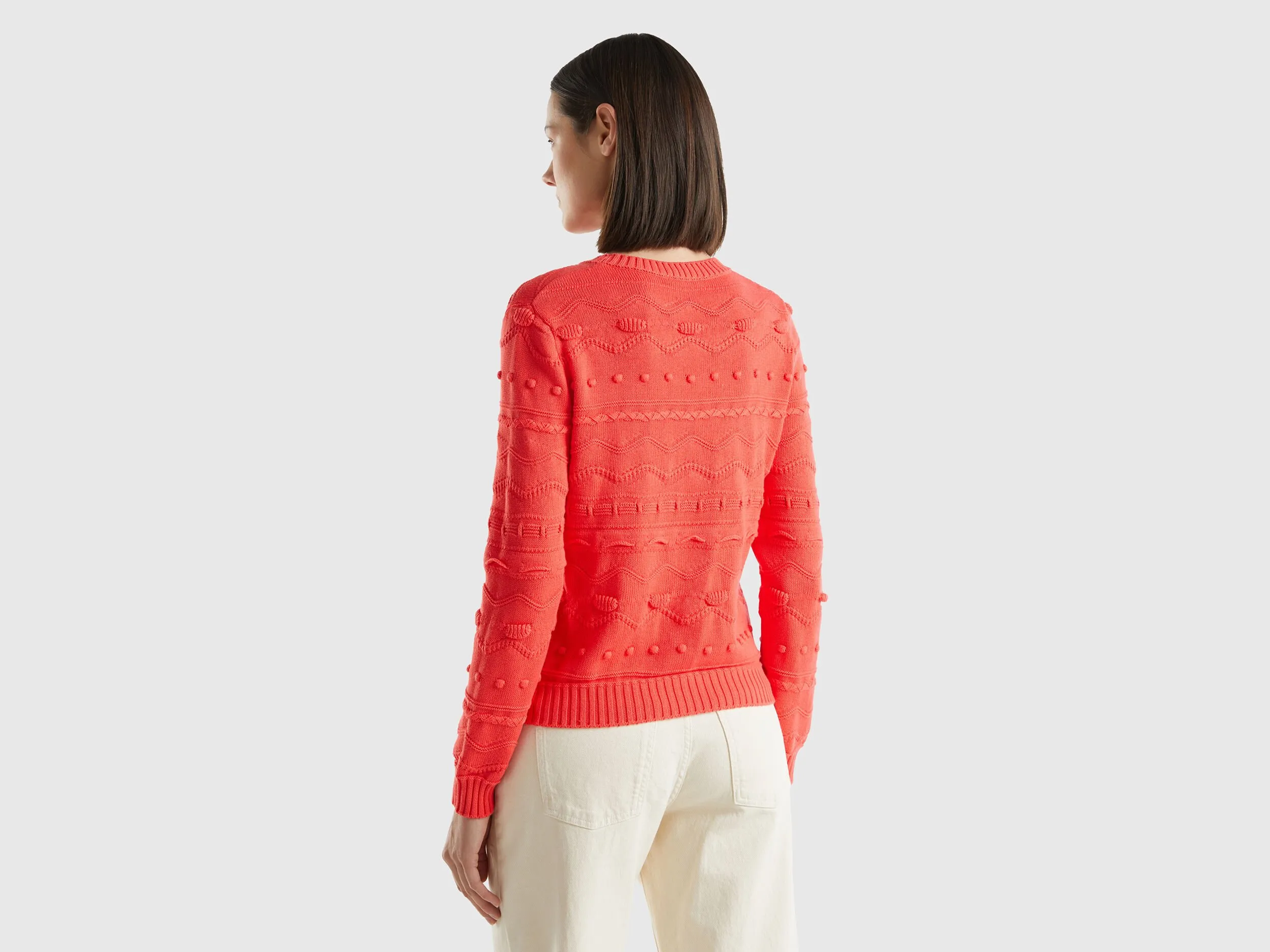 Coral red knitted sweater - Red Coral | Benetton