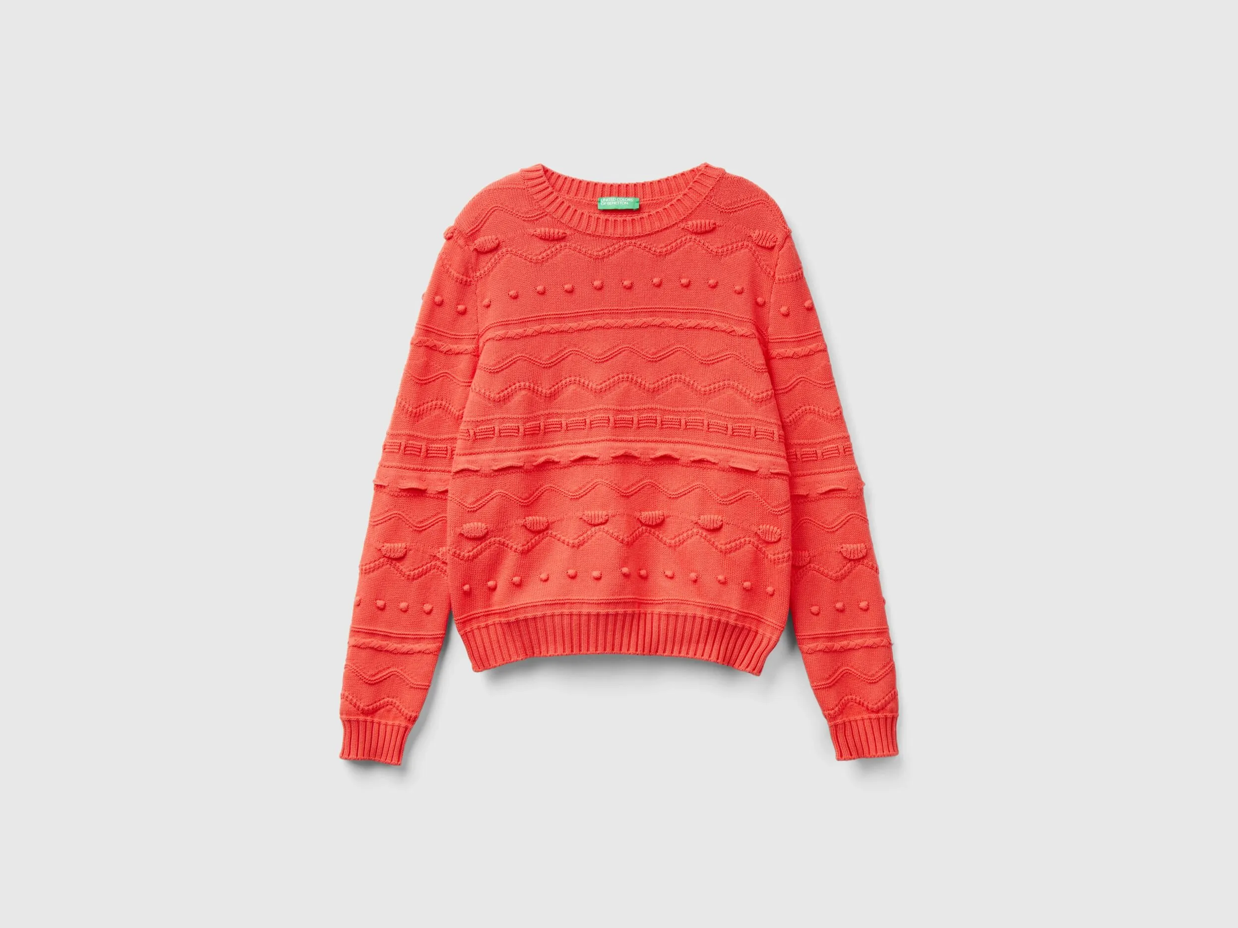 Coral red knitted sweater - Red Coral | Benetton