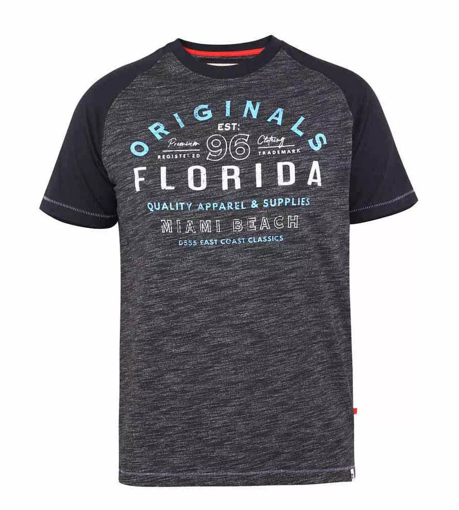 D555 Big Mens Florida Originals Printed T-Shirt With Raglan Sleeves (WHITFIELD)