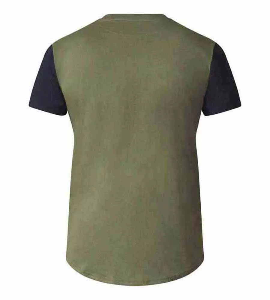 D555 Tall Mens Couture T-Shirt With Curved Hem, Contrast Sleeves And Chest Embroidery (DEMARCUS KHAKI)