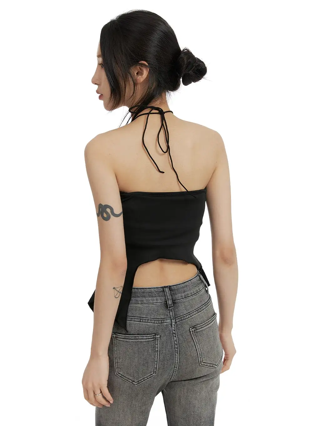 Dark Grunge Shirred Ruffle Halter Top CF428