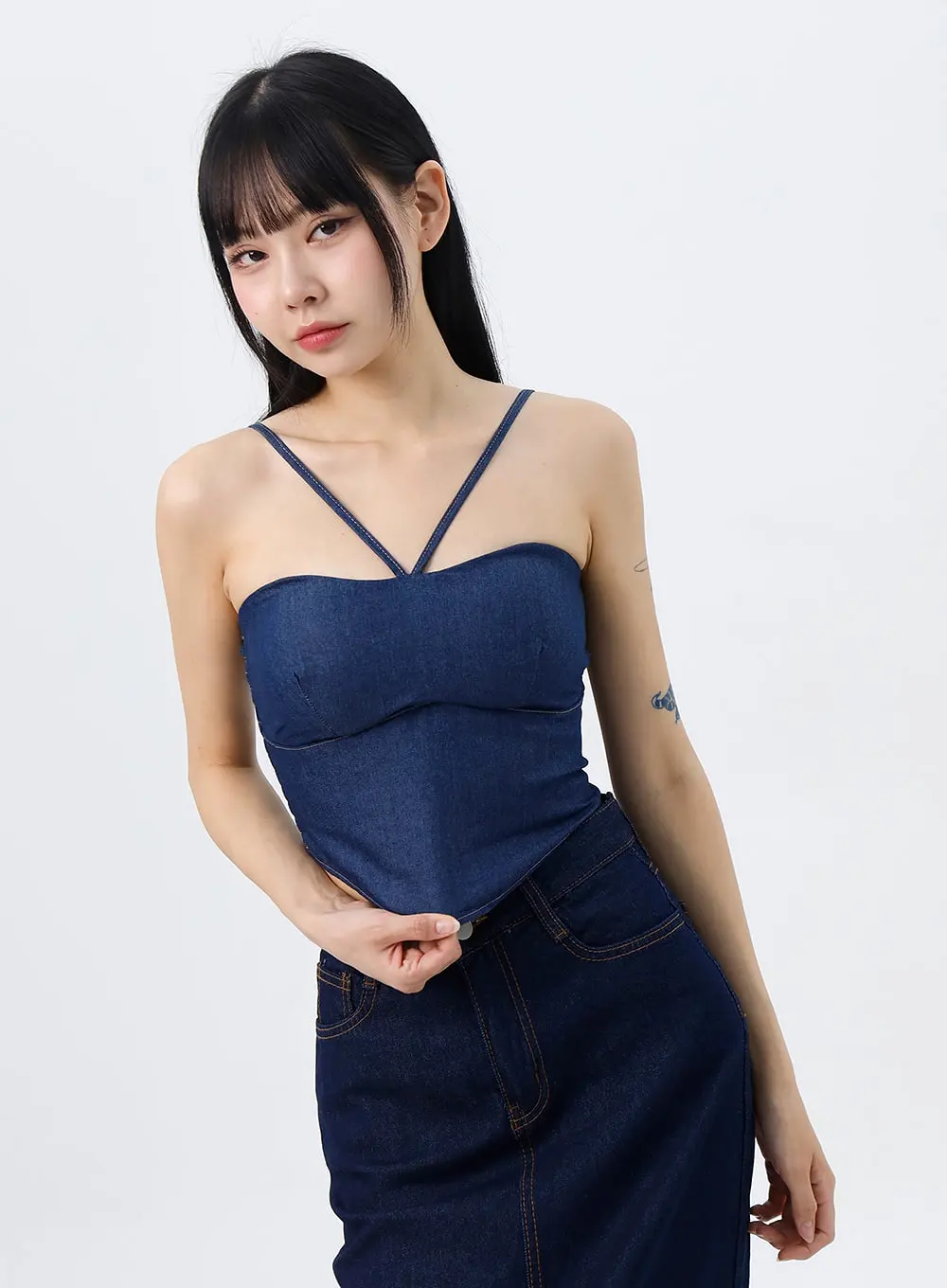 Denim Halter Neck Sleeveless Top IO319