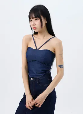 Denim Halter Neck Sleeveless Top IO319