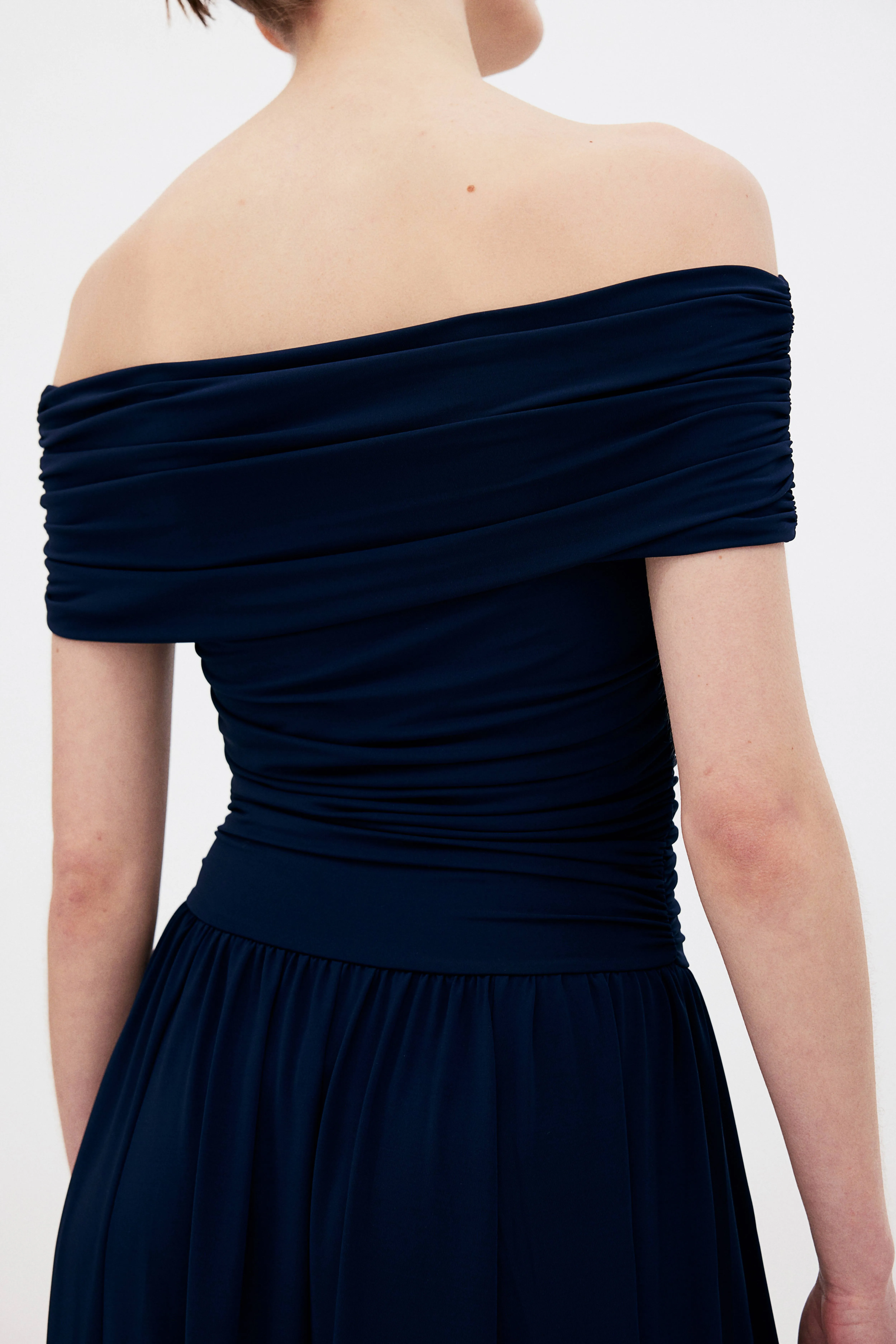 Draped off-the-shoulder dress - Sleeveless - Midi - Navy blue - Ladies | H&M GB