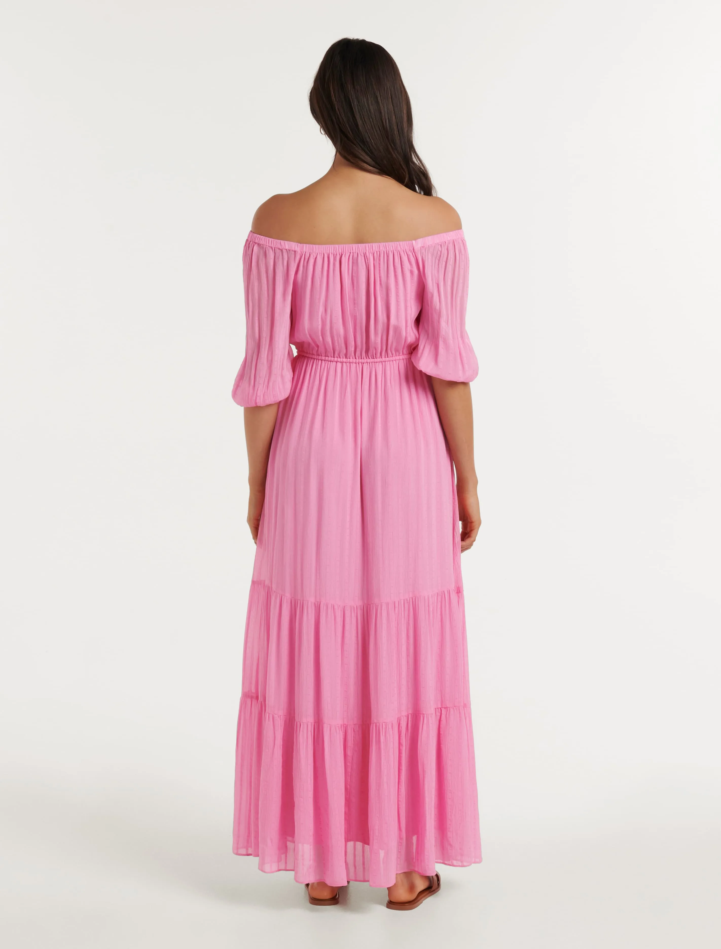 Elle Off Shoulder Tiered Midi Dress