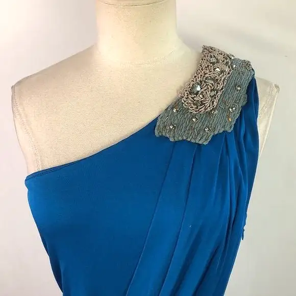 FendiCobaltBlue One Shoulder With Beaded Evening Dress