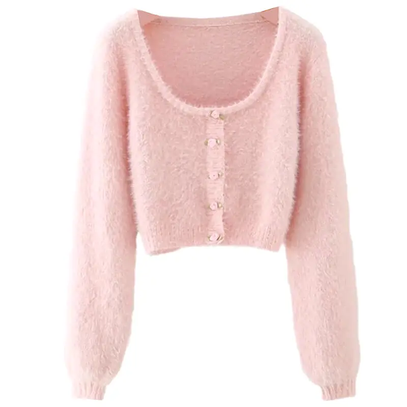 FRENCH STYLE PINK FLUFFY FLORAL CARDIGAN SWEATER BY90007