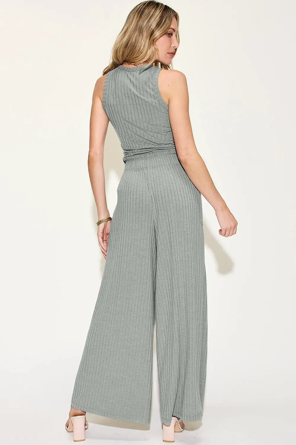 Full Size Ribbed Tank and Wide Leg Pants Set