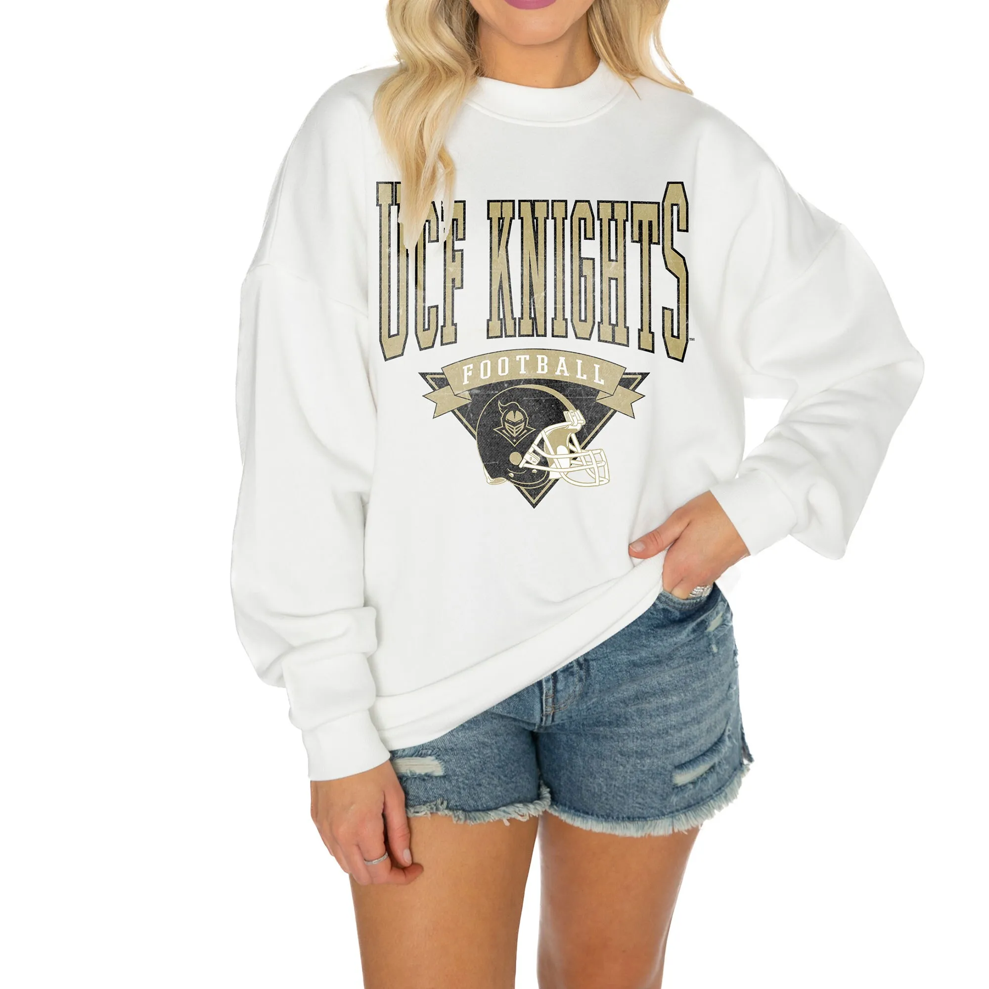 Gameday Couture UCF Knights Women's White Good Vibes Premium Fleece Drop Shoulder Pullover Sweatshirt