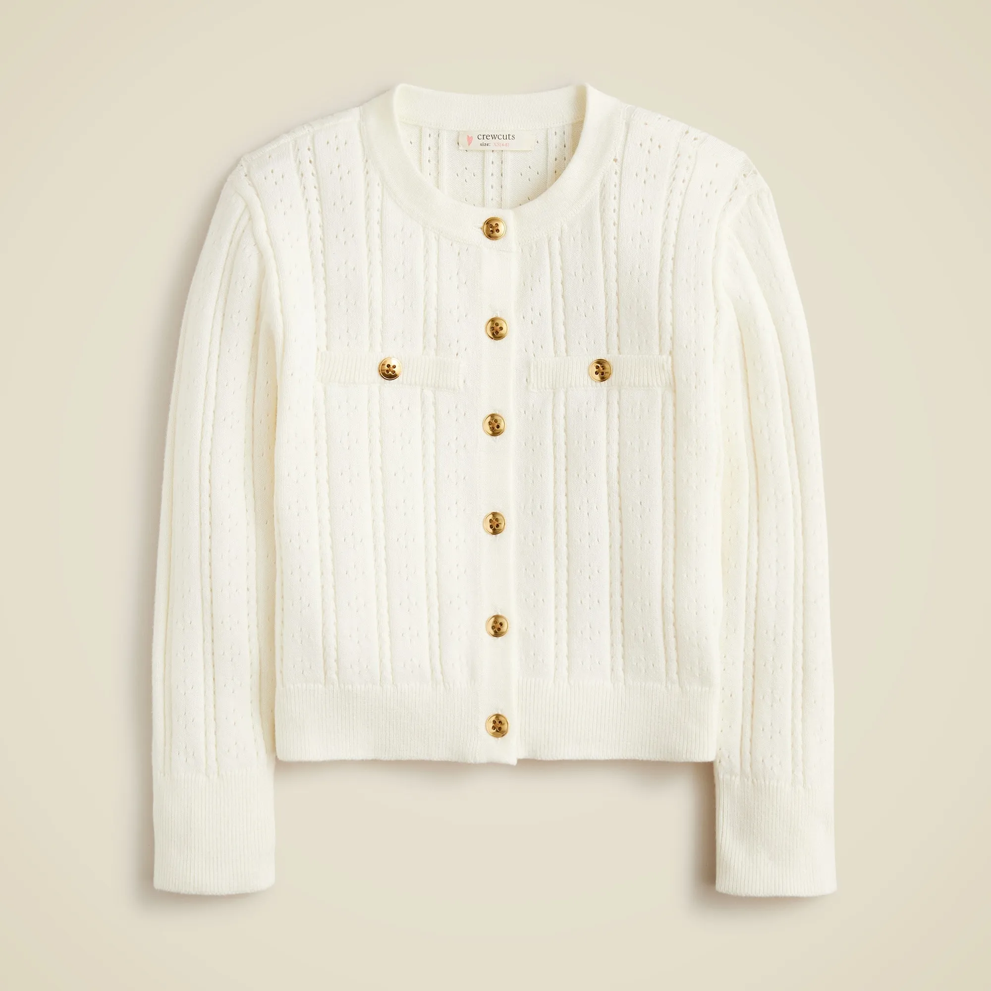 Girls' pointelle-knit cardigan sweater