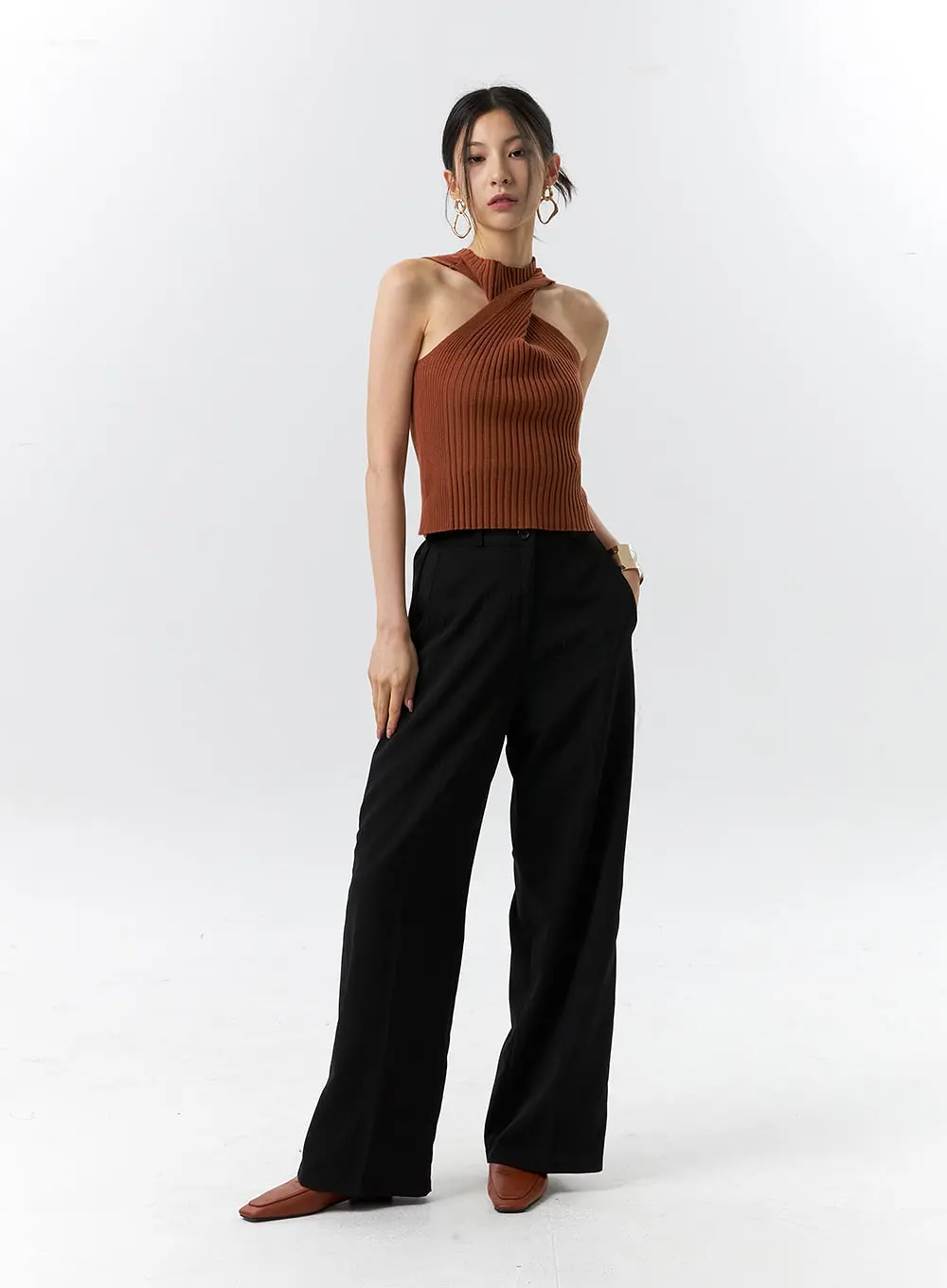 Halter Neck Ribbed Top IL326