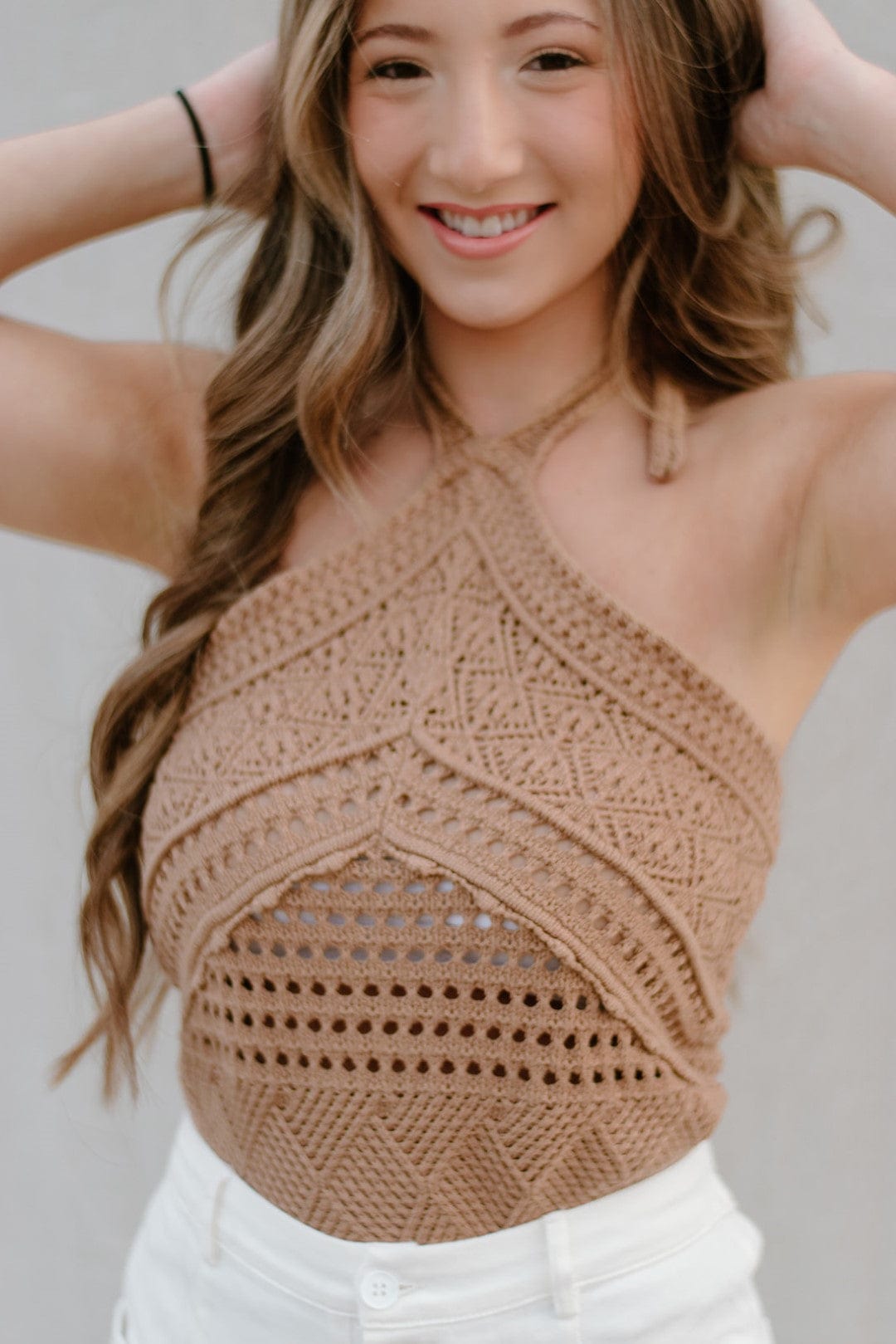 Honey Brown Crochet Halter Top