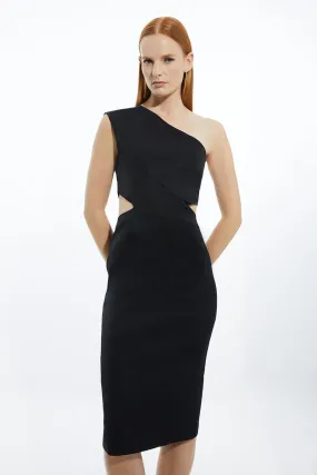 Italian Structured Rib One Shoulder Cut Out Waist Midi Dress | Karen Millen