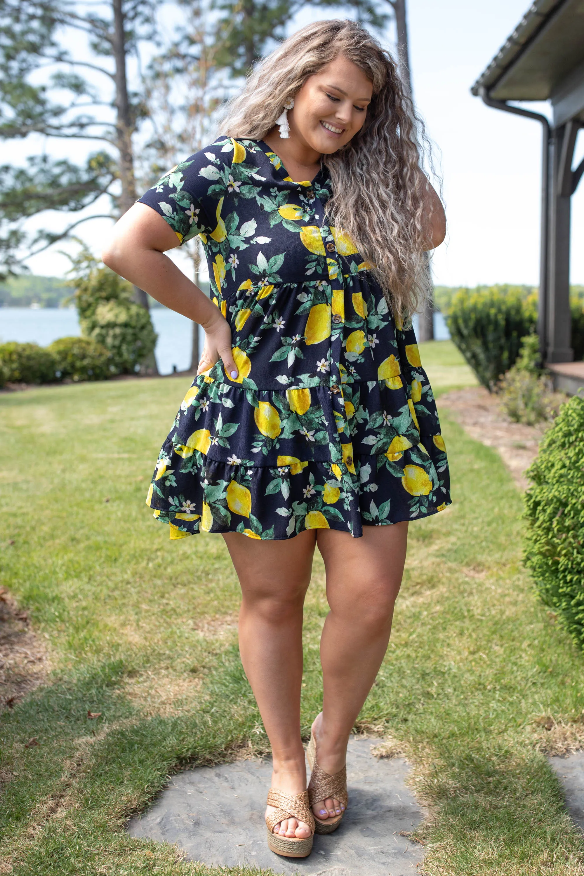 Lemondrop Dress, Navy-Yellow