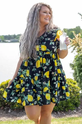 Lemondrop Dress, Navy-Yellow