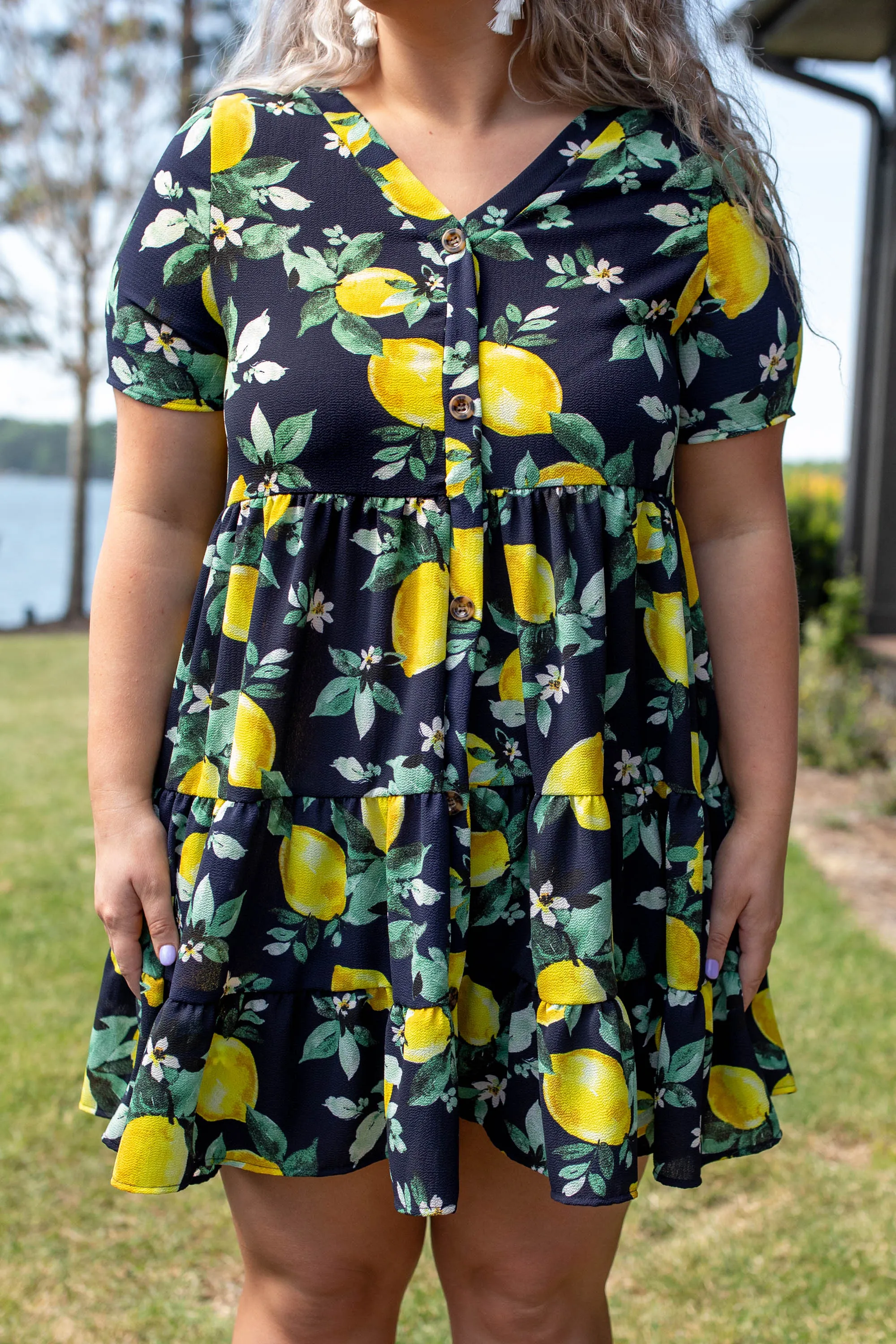 Lemondrop Dress, Navy-Yellow