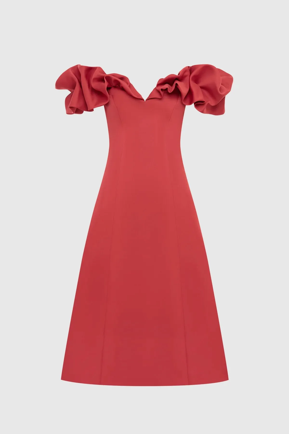 Leo Lin Annie Off Shoulder Frill Midi Dress - Mulberry