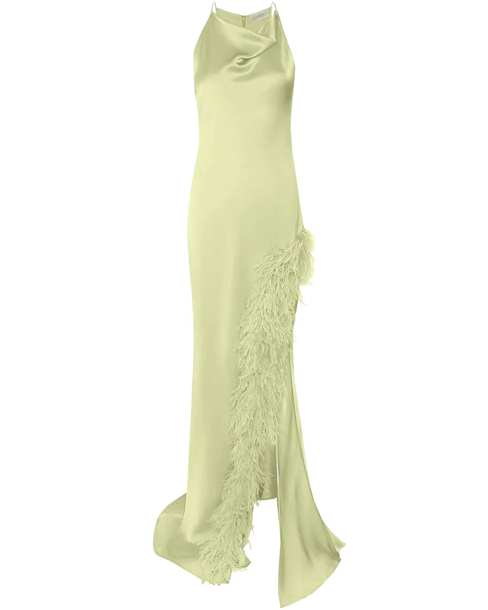 Limon Satin Halter Neck Feather Gown