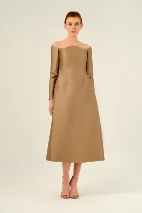 Long Sleeve Off Shoulder Midi Length Dress