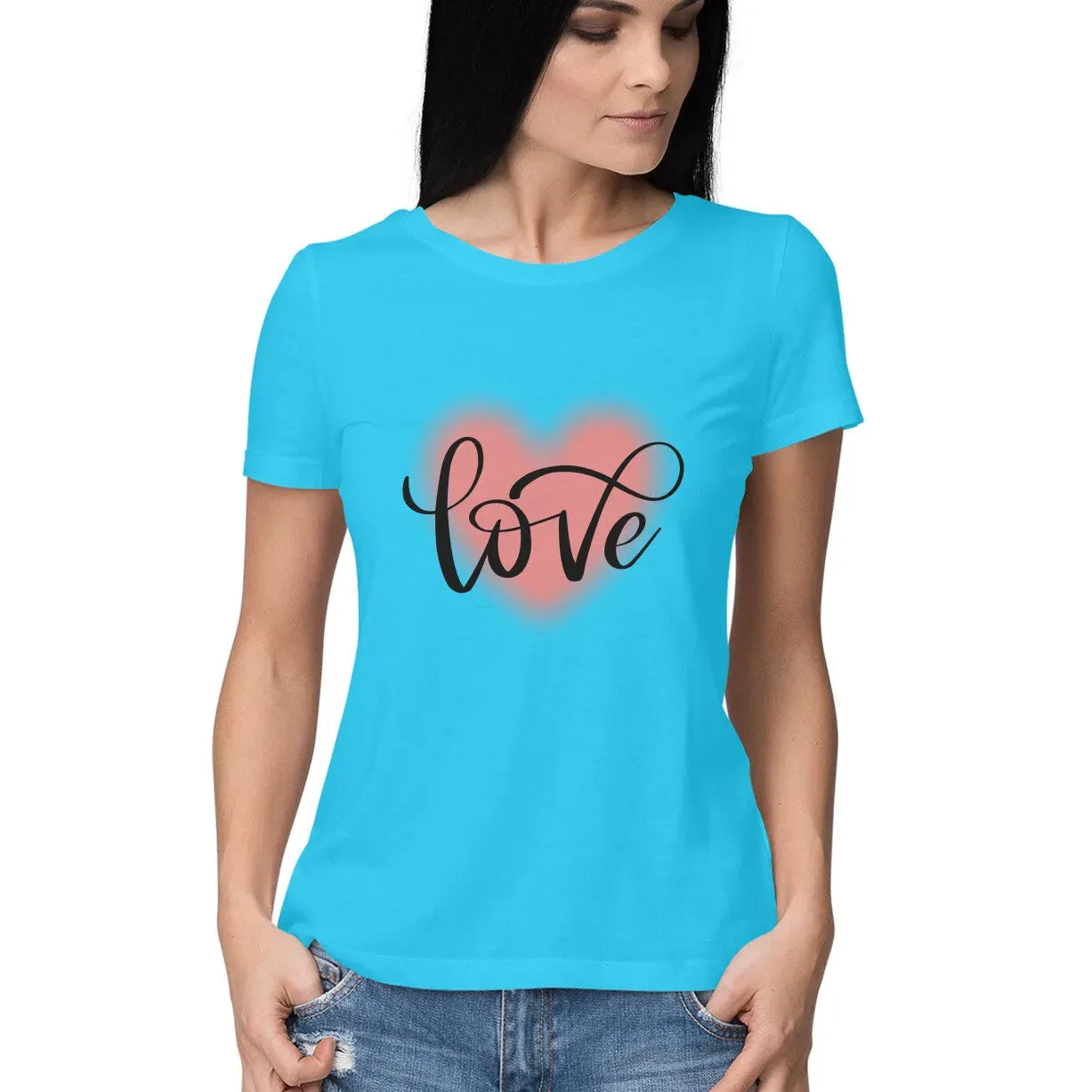 Love  Typographic Half Sleeves Cotton T-shirt for Women