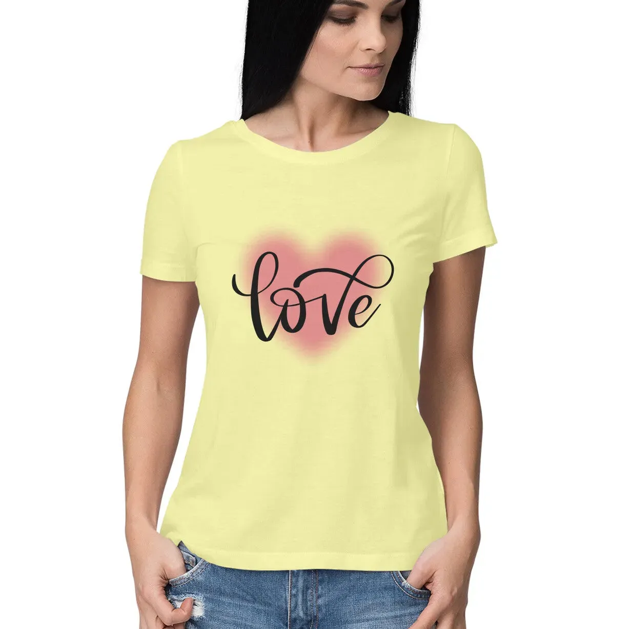 Love  Typographic Half Sleeves Cotton T-shirt for Women