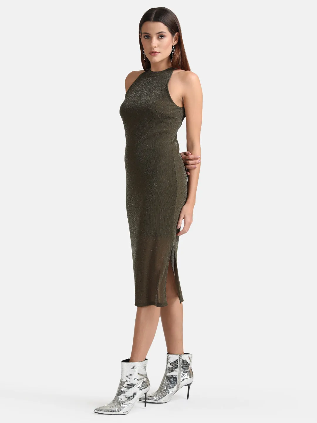 Lurex Halter Neck Midi Dress