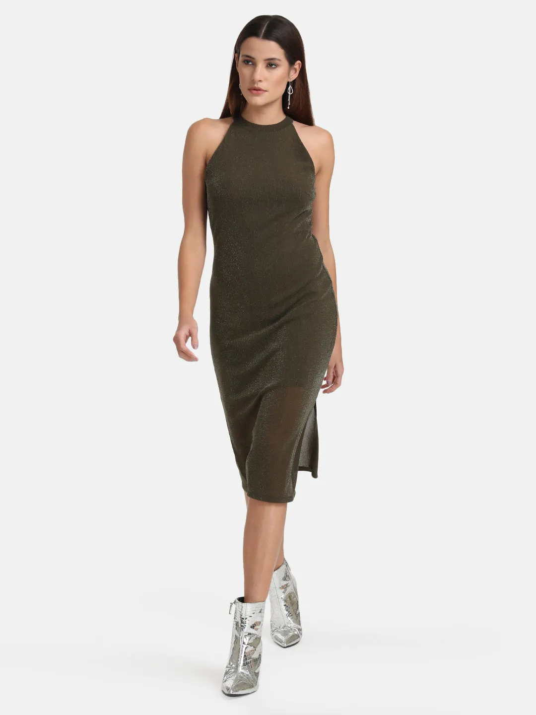 Lurex Halter Neck Midi Dress