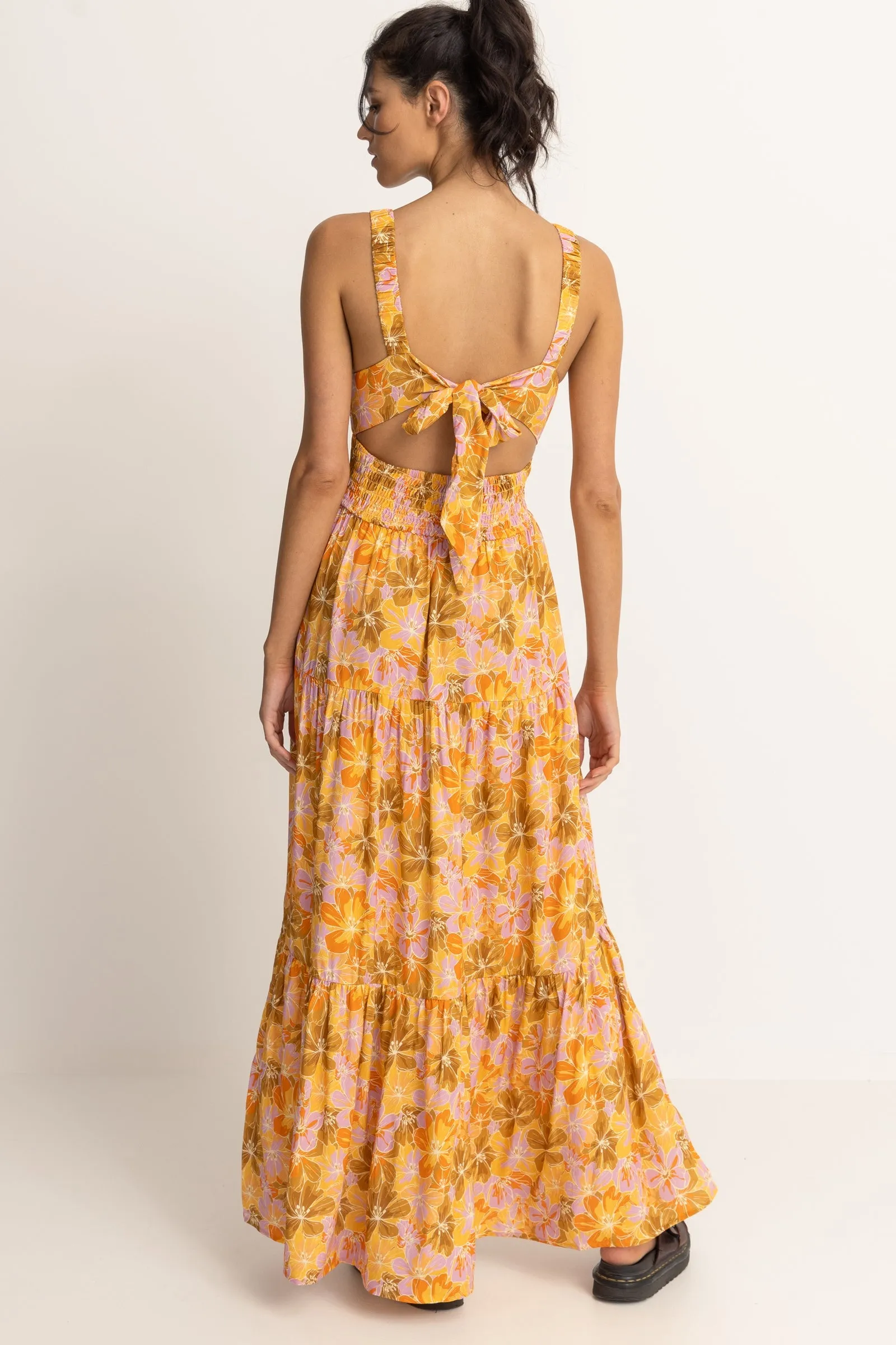 Mahana Floral Tiered Maxi Dress Yellow