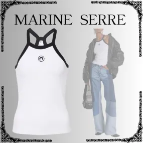 MARINE SERRE  |Rib Blended Fabrics Halter Neck Plain Cotton Logo