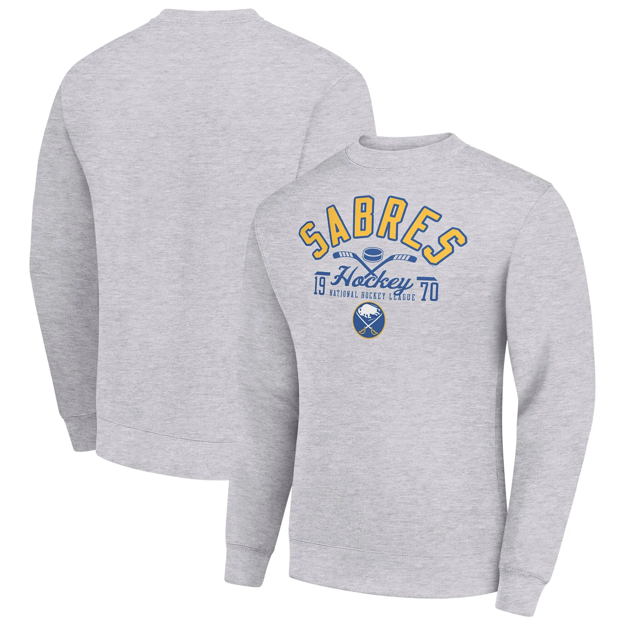 Men's Buffalo Sabres Starter Heather Gray Stick And Puck Logo Fleece Pullover Sweatshirt