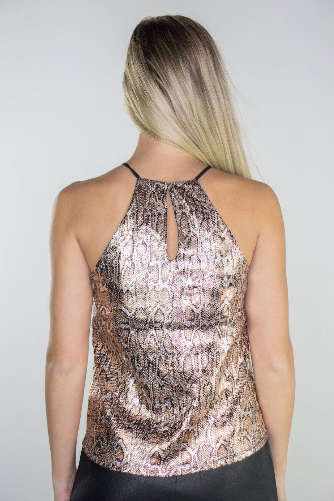 Metallic Snake Print Halter Top