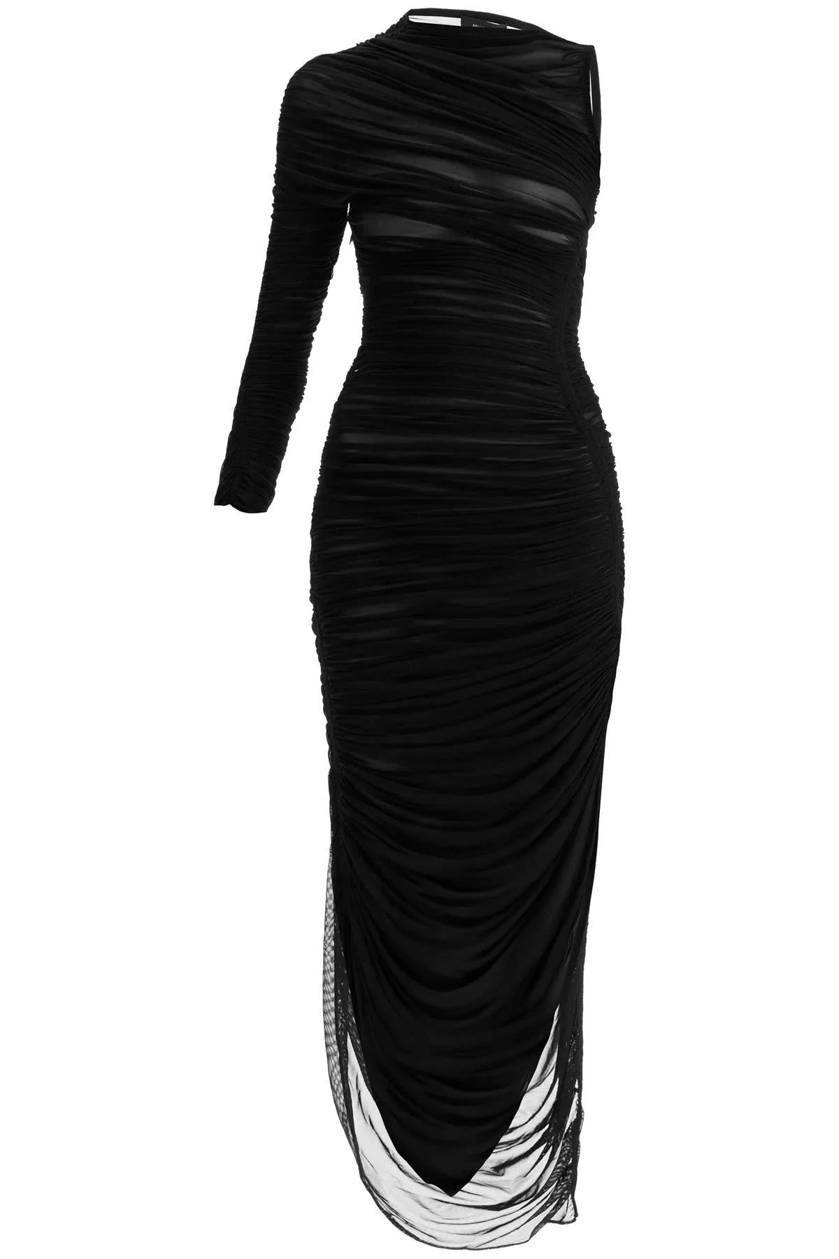 MUGLER Asymmetric One-Shoulder Mesh Midi Dress