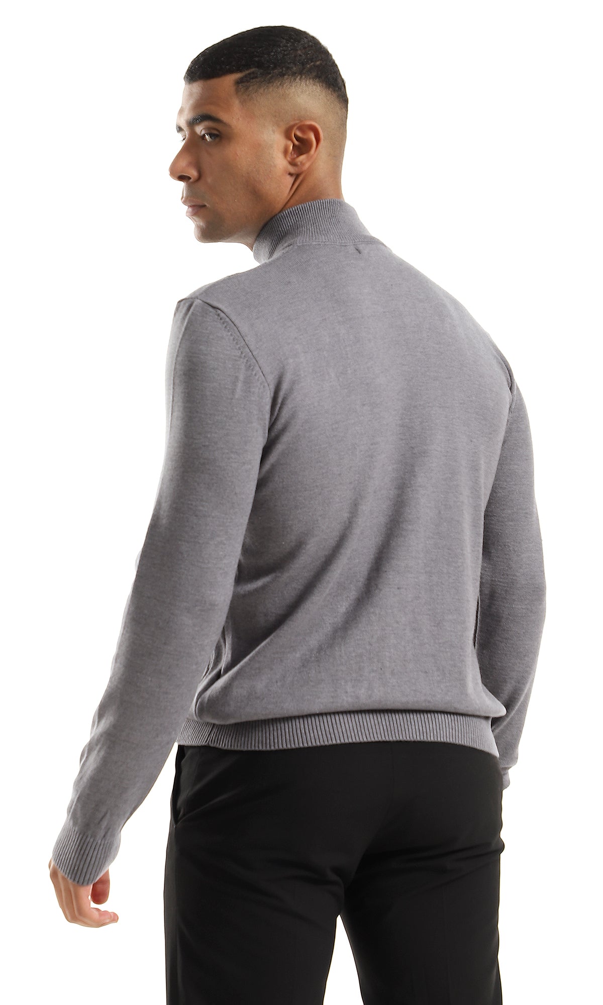 O158747 Ribbed Hemline Self Pattern Grey Acrylic Pullover