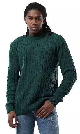 O175713 Dark Green Acrylic Pullover With Regular Fit