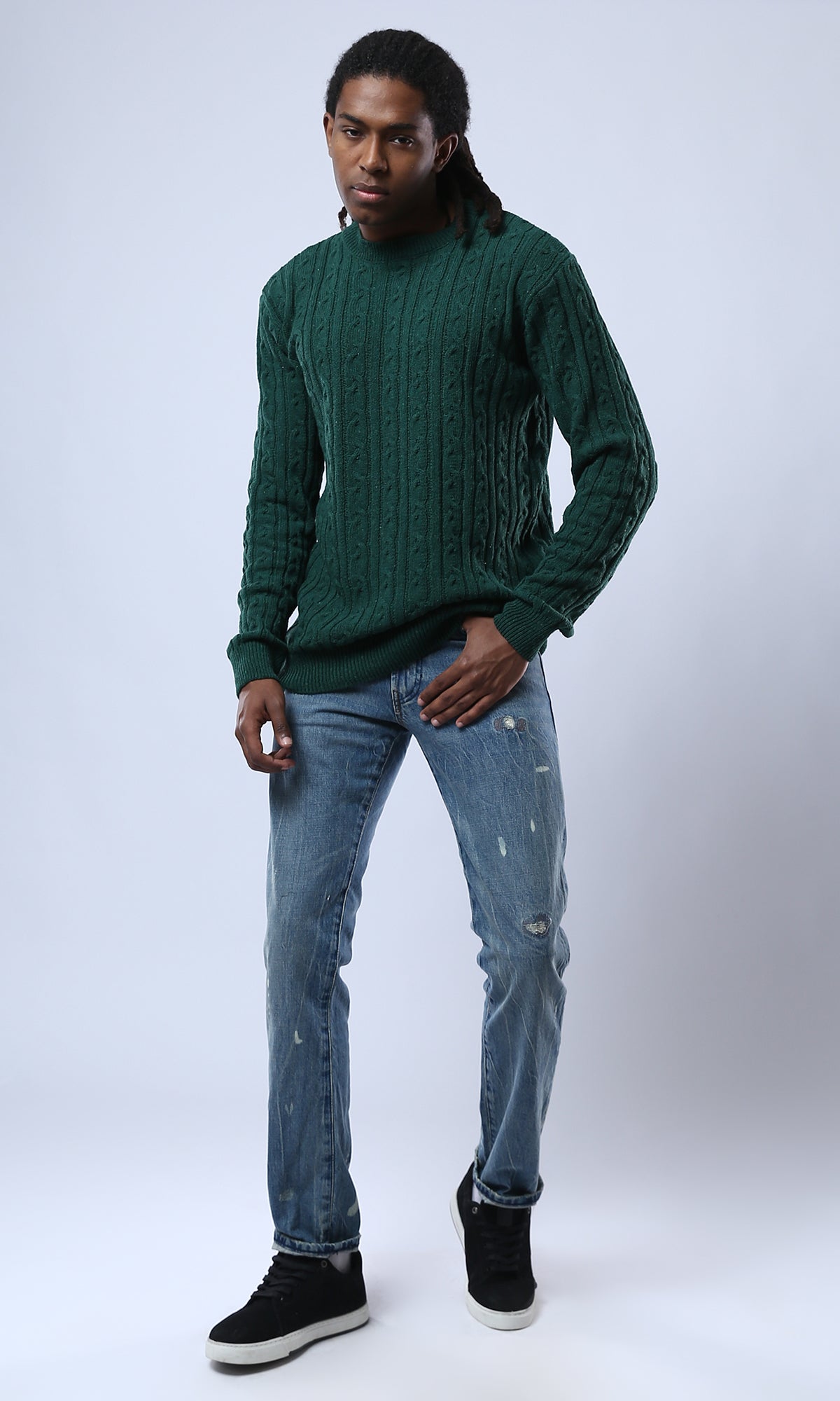 O175713 Dark Green Acrylic Pullover With Regular Fit