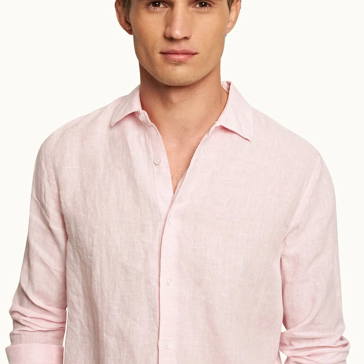 Orlebar Brown - Giles Linen TF Shirt in Pale Pink/White