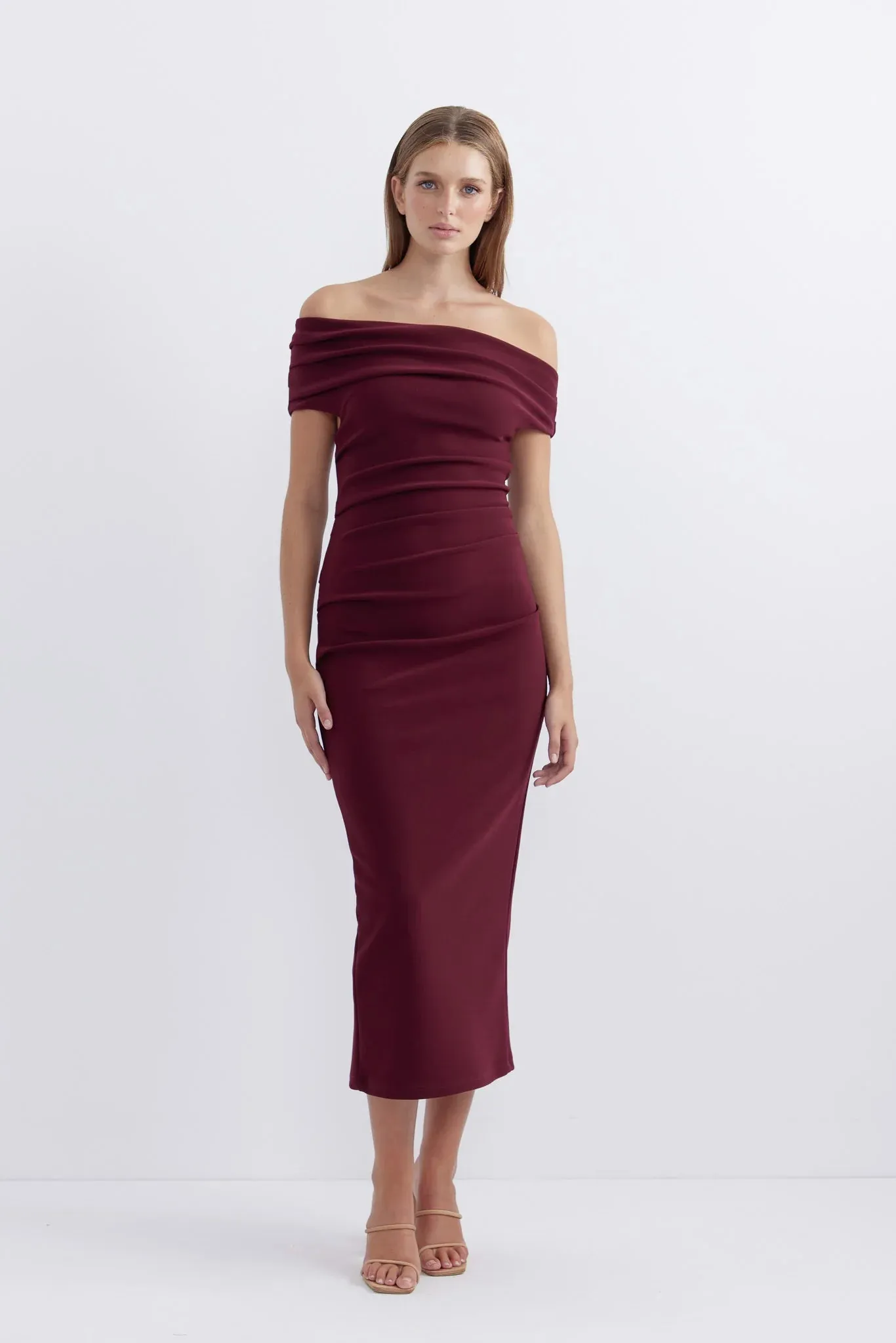 Pasduchas Evie Shoulder Midi Dress - Wine