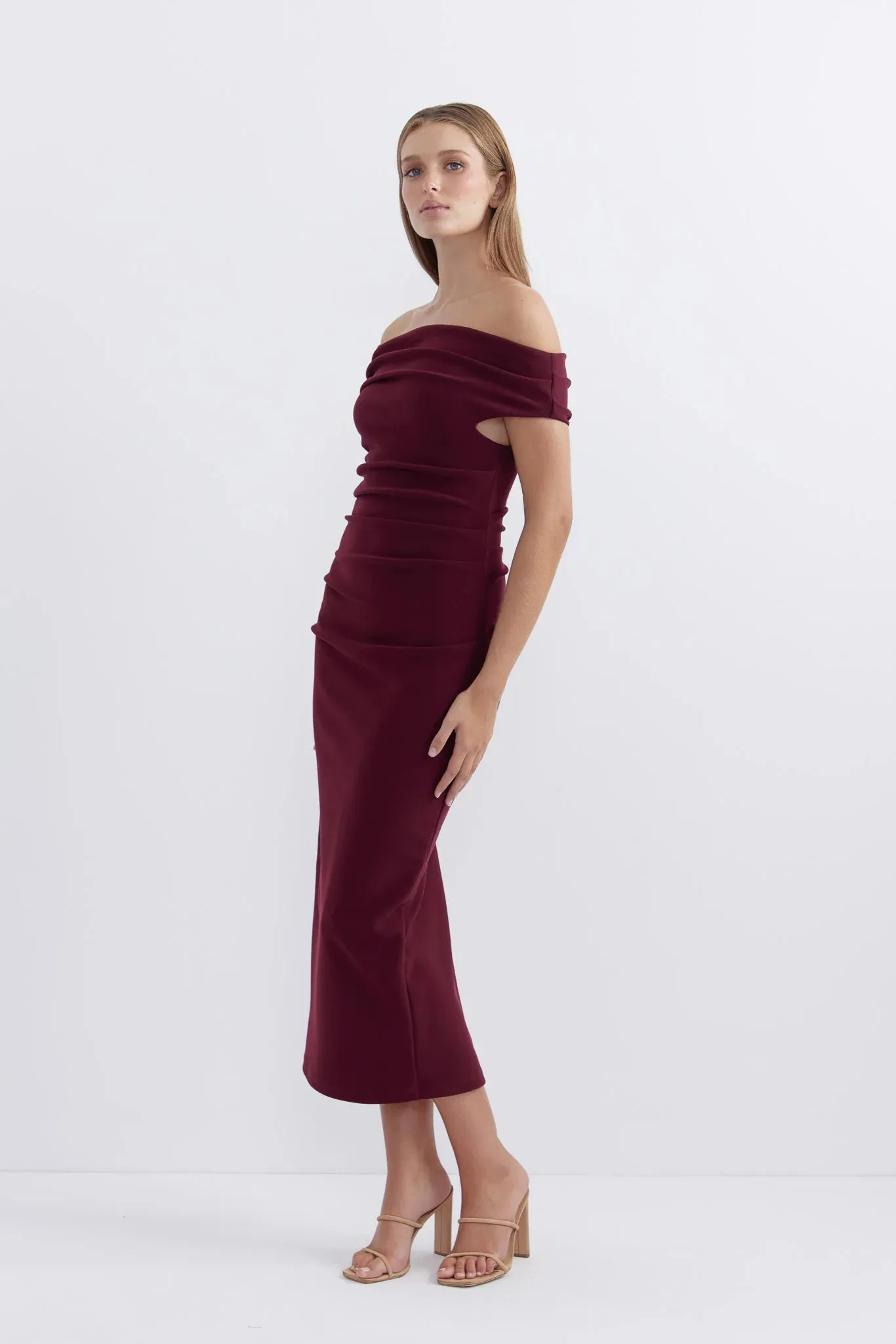 Pasduchas Evie Shoulder Midi Dress - Wine